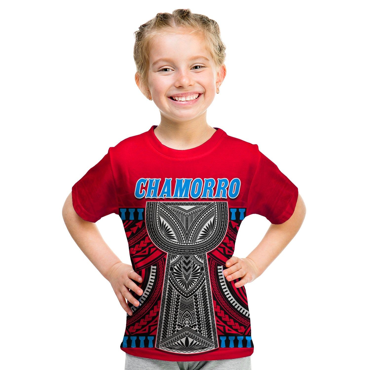 Guam Chamorro T Shirt KID Latte Stone Red Polynesian Haligi LT13 - Polynesian Pride