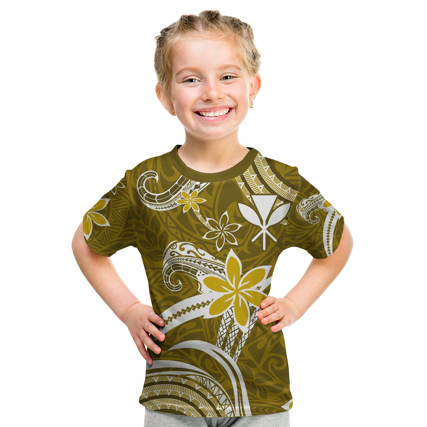 (Custom Personalised) Hawaii Flowers Wave T Shirt KID Kanaka Maoli Gold Polynesian LT13 Youth XL Size14 - Polynesian Pride