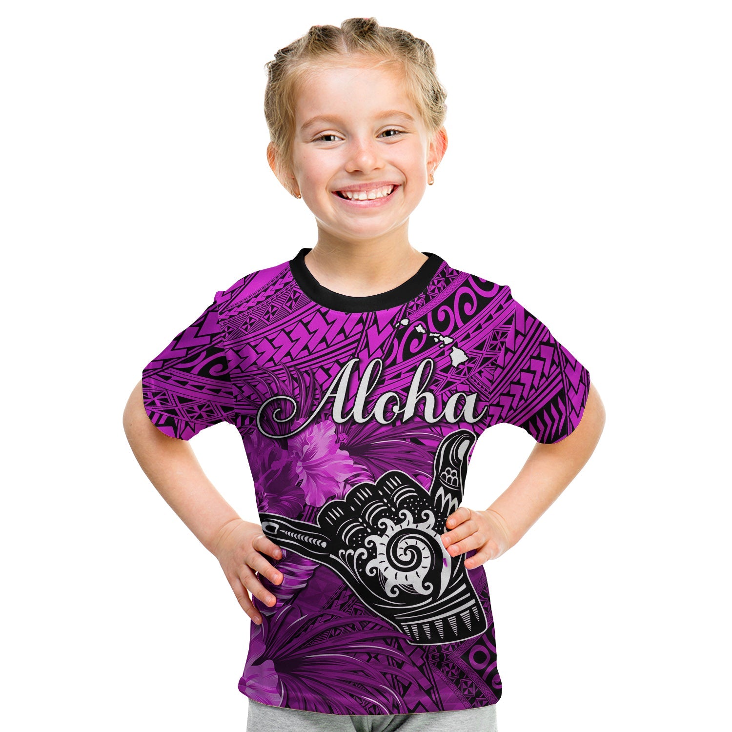 The Shaka Hawaii T Shirt KID Tropical Flowers Purple Version LT13 Youth XL Size14 - Polynesian Pride