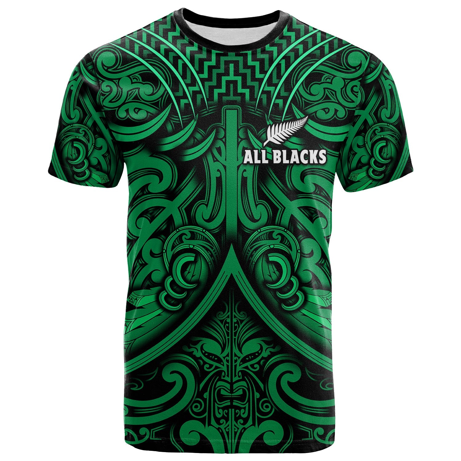(Custom Text and Number) New Zealand Silver Fern Rugby T Shirt All Black Green NZ Maori Pattern LT13 Green - Polynesian Pride