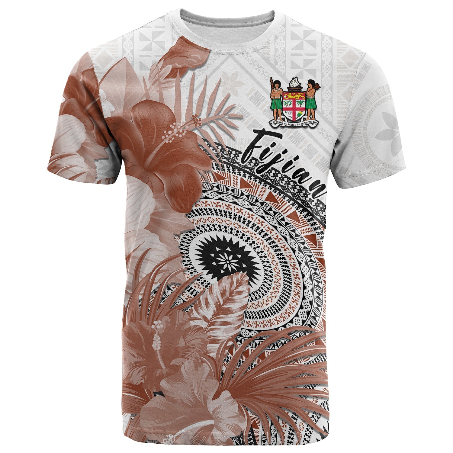 Fiji Tapa T Shirt White Fijian Masi Be Loved Hibiscus LT13 White - Polynesian Pride