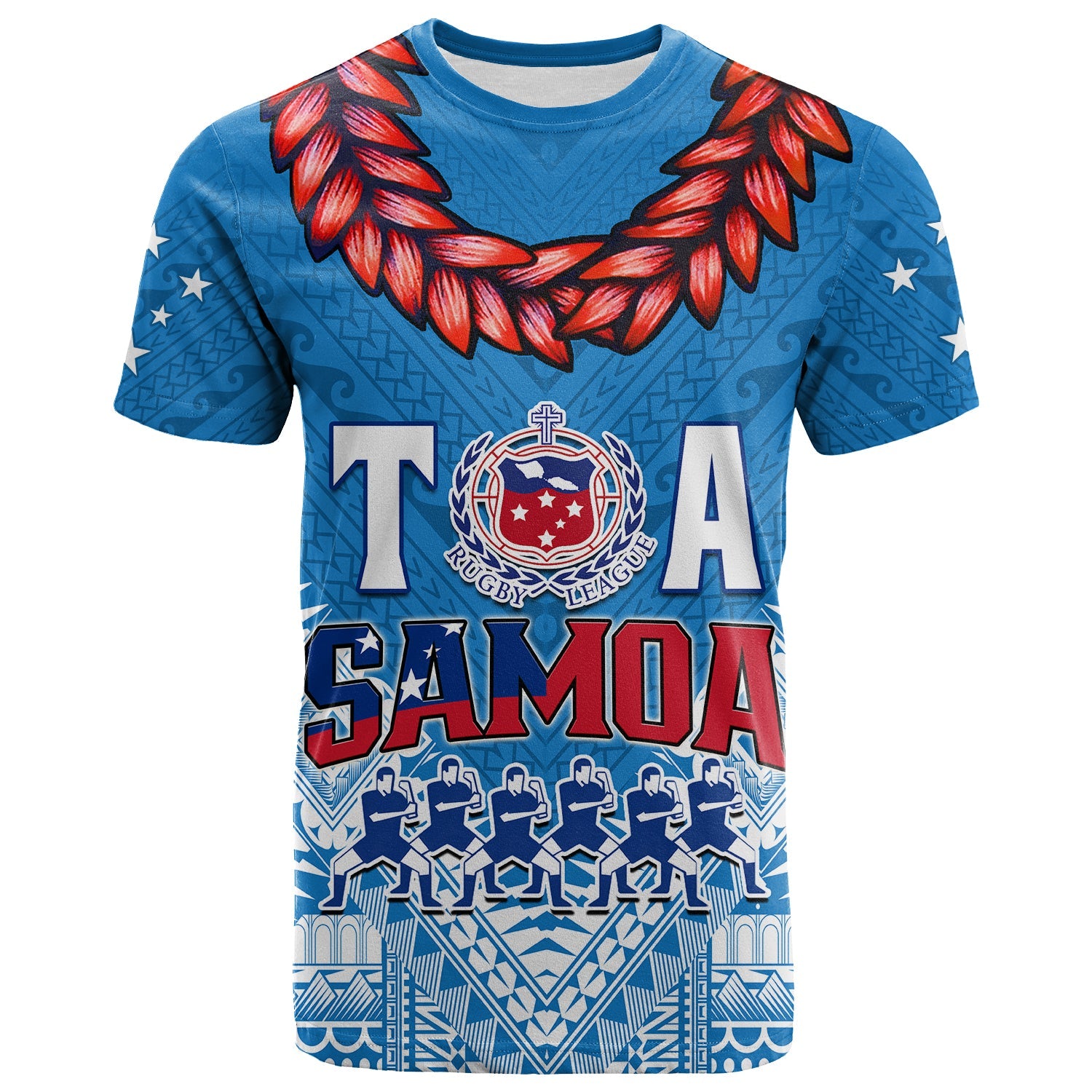 Toa Samoa Rugby T Shirt Manu Siva Tau Style Ulafala LT13 Blue - Polynesian Pride