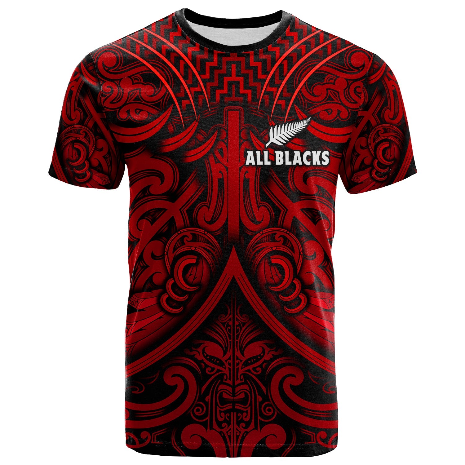 (Custom Text and Number) New Zealand Silver Fern Rugby T Shirt All Black Red NZ Maori Pattern LT13 Red - Polynesian Pride