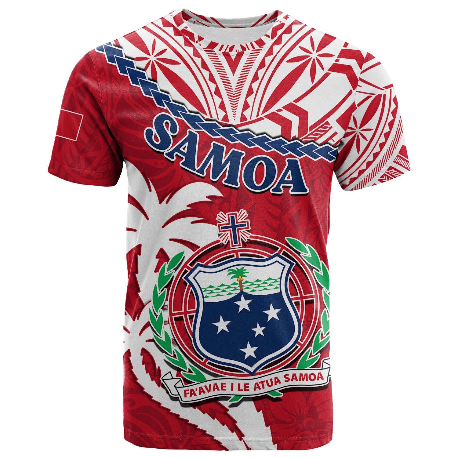 Samoa T Shirt Samoan Coat of Arms With Coconut Red Style LT14 Adult Red - Polynesian Pride