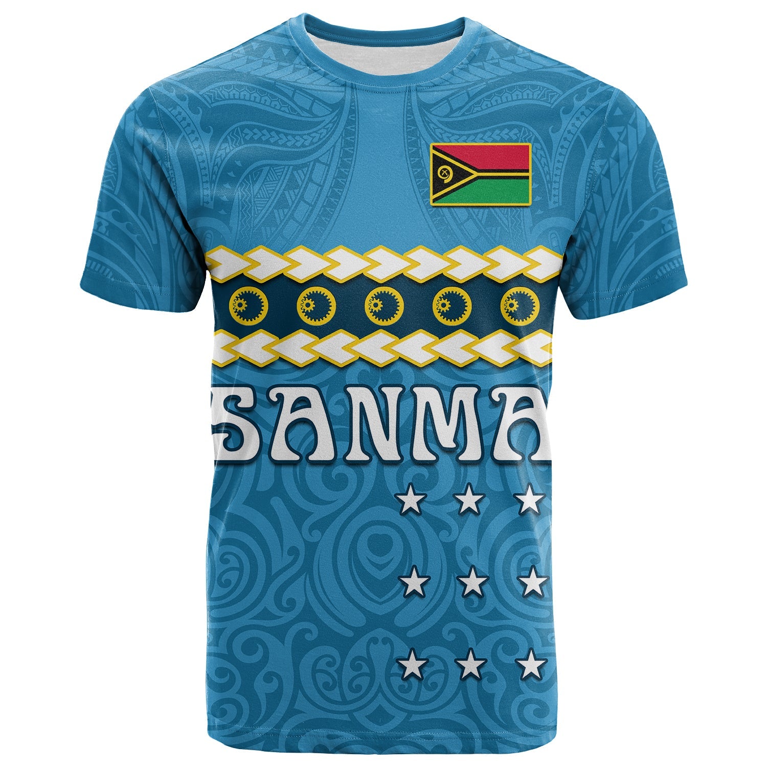 Custom Sanma Province T Shirt Vanuatuan Pig Tusk Polynesian Flag Style LT14 Adult Blue - Polynesian Pride