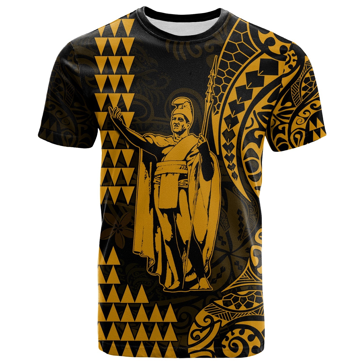 Hawaii Day Kakau T Shirt Proud To Be Hawaiian Gold King Kamehameha and Kanaka Maoli LT13 Gold - Polynesian Pride