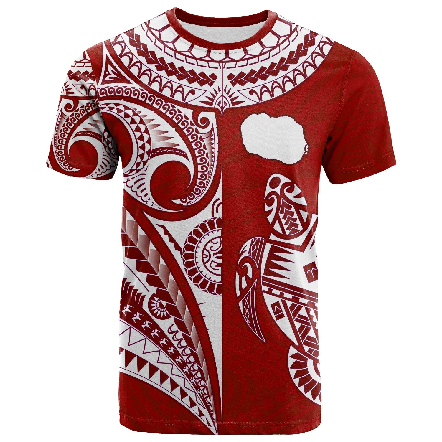 Rarotonga Cook Islands T Shirt Turtle and Map Style Red LT13 Red - Polynesian Pride