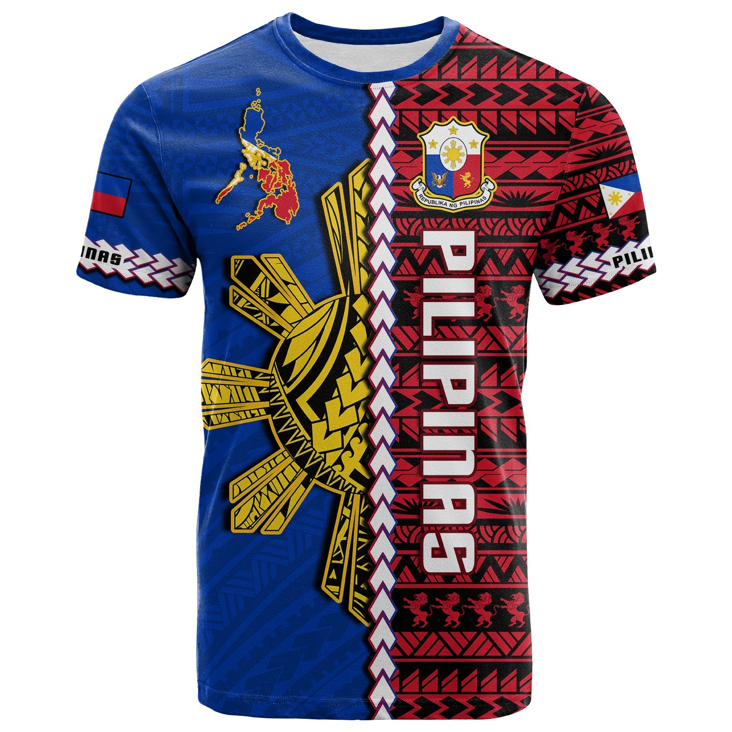 Philippines T Shirt Pilipinas Sun Mix Polynesian Pattern LT14 Adult Red - Polynesian Pride