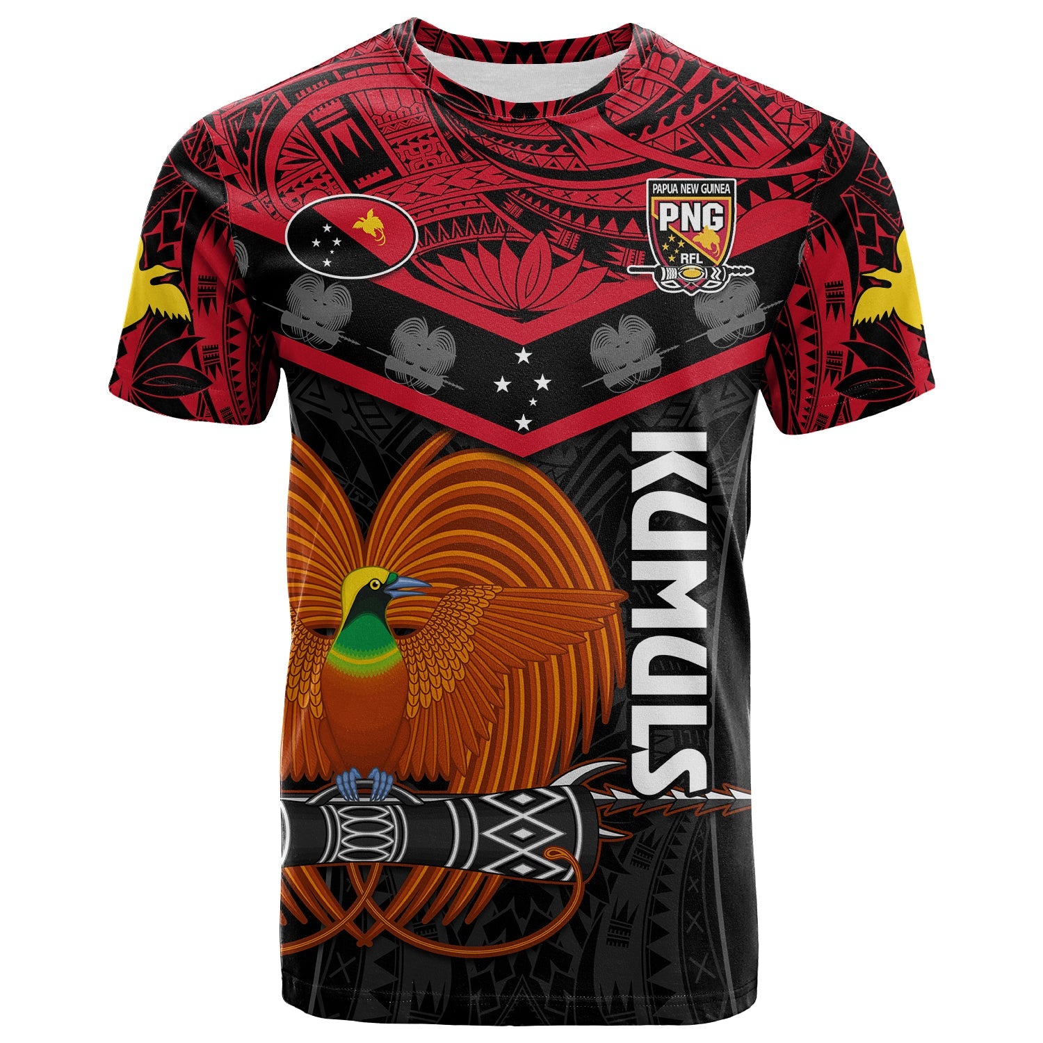 Papua New Guinea Rugby T Shirt PNG Kumuls Bird Of Paradise Black LT14 Adult Black - Polynesian Pride