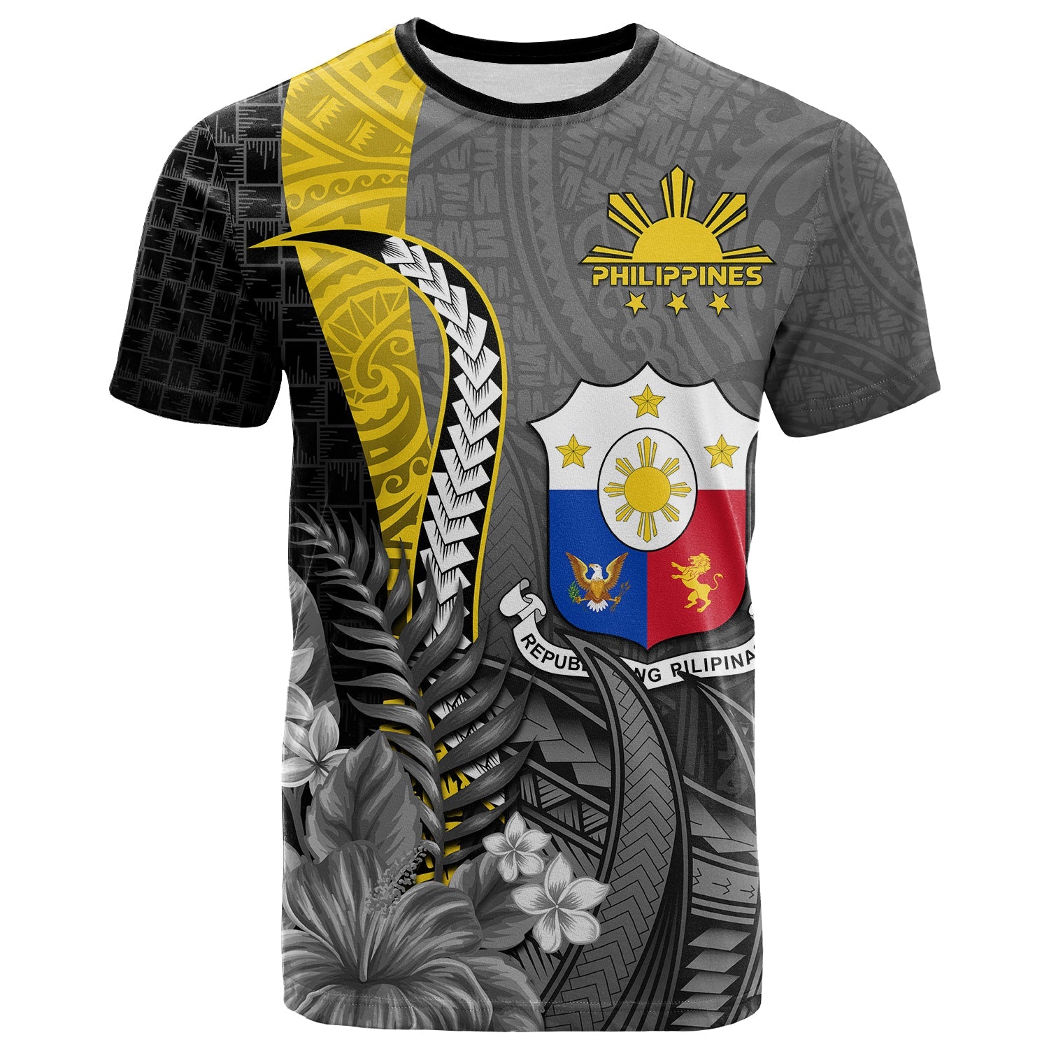 Custom Philippines Sampaguita T Shirt Simple Polynesian Sun Filipino LT13 Black - Polynesian Pride