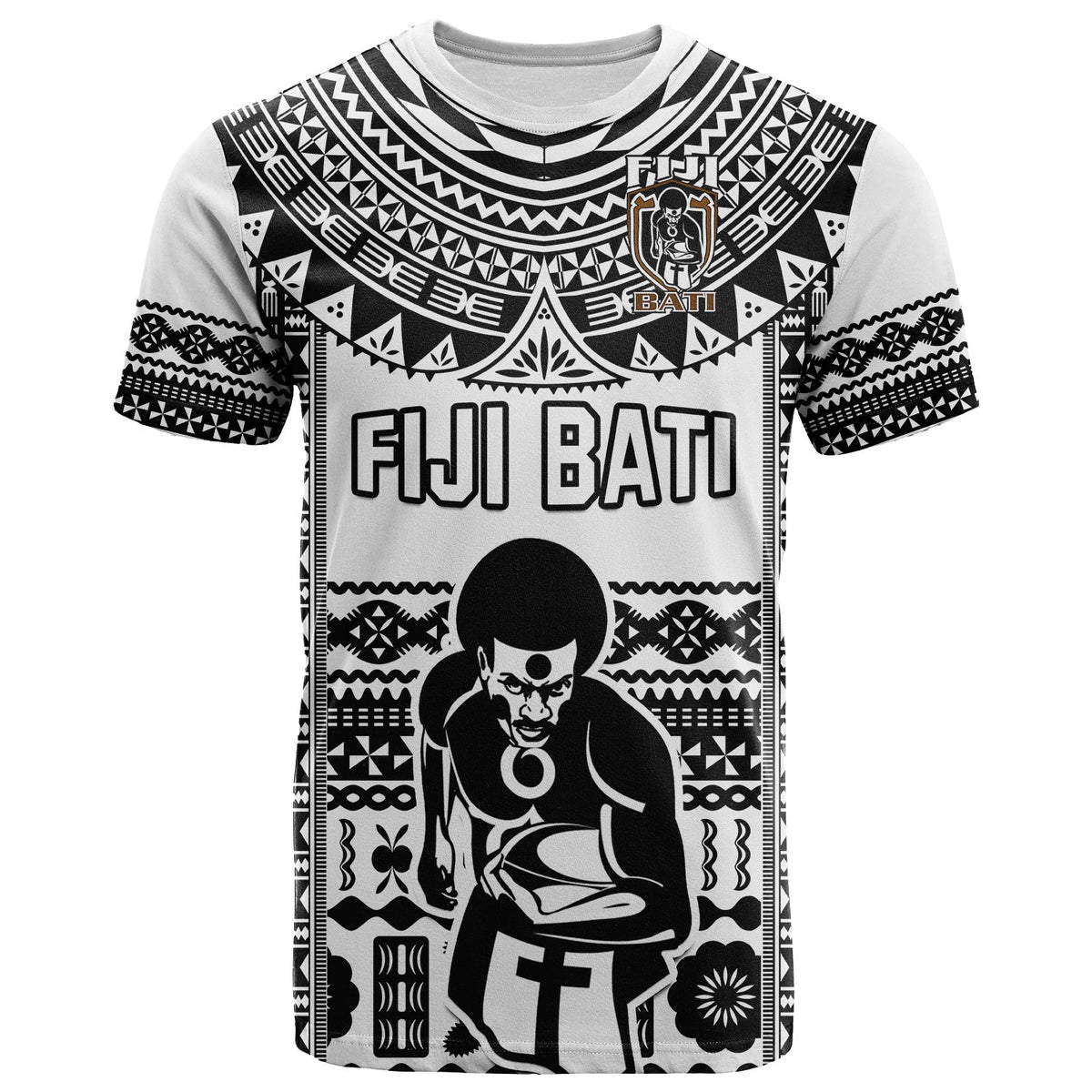 Custom Text and Number Fiji Rugby T Shirt Pacific The Bati Black Fijian Tapa LT14 - Polynesian Pride
