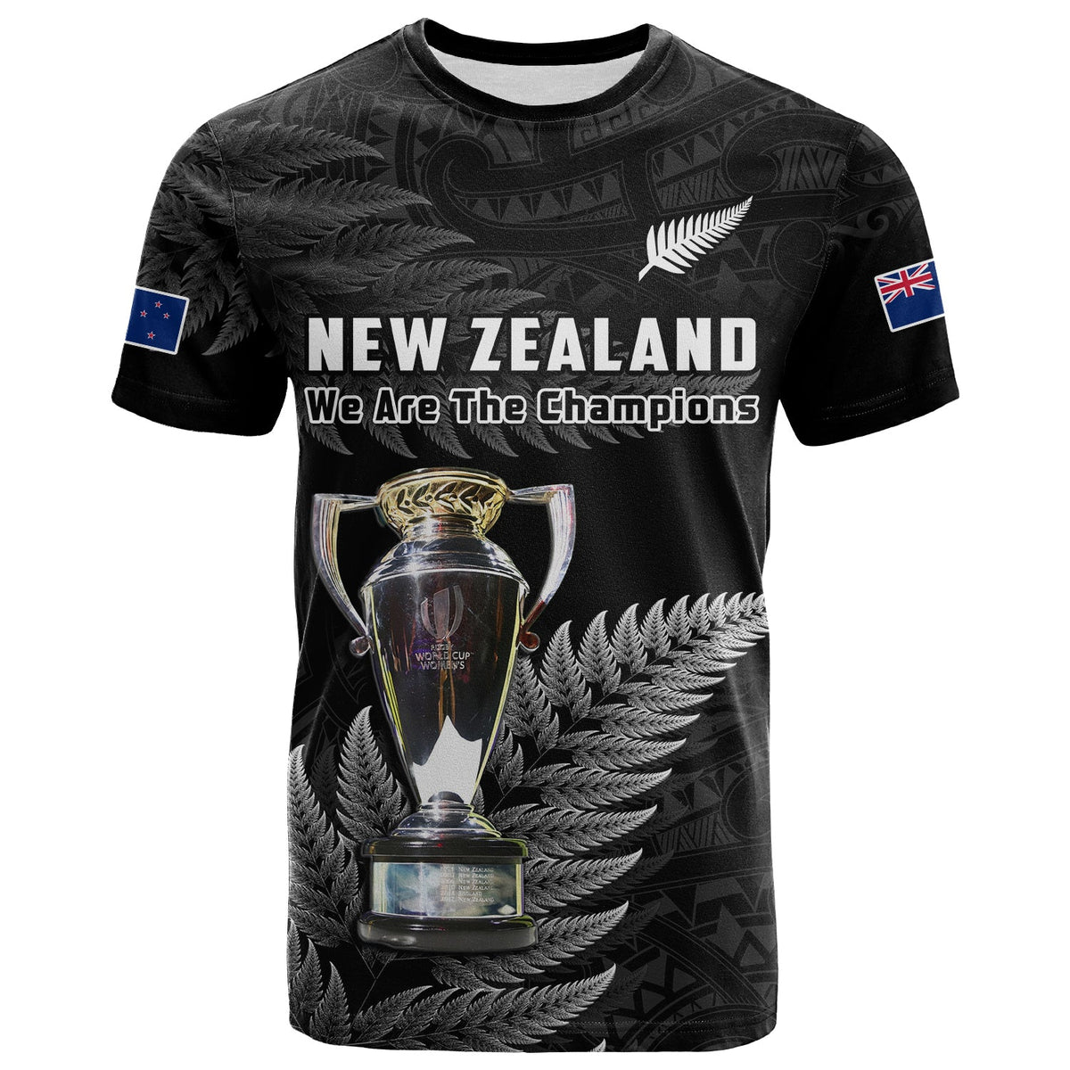 New Zealand 2022 Rugby T Shirt Black Fern Proud Champions RWC LT14 Black - Polynesian Pride
