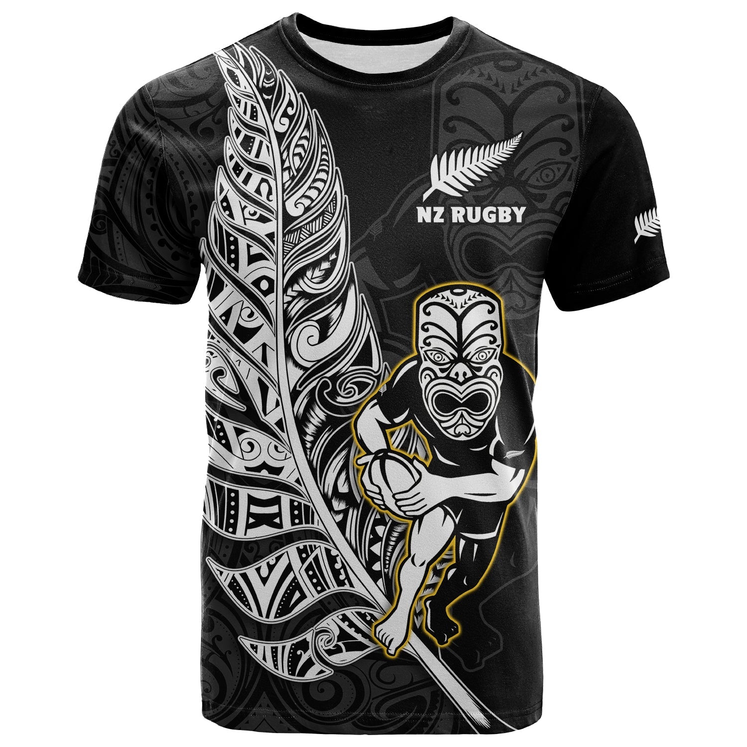 (Custom Text and Number) New Zealand Silver Fern Rugby T Shirt All Black Maori Version Black LT14 Black - Polynesian Pride