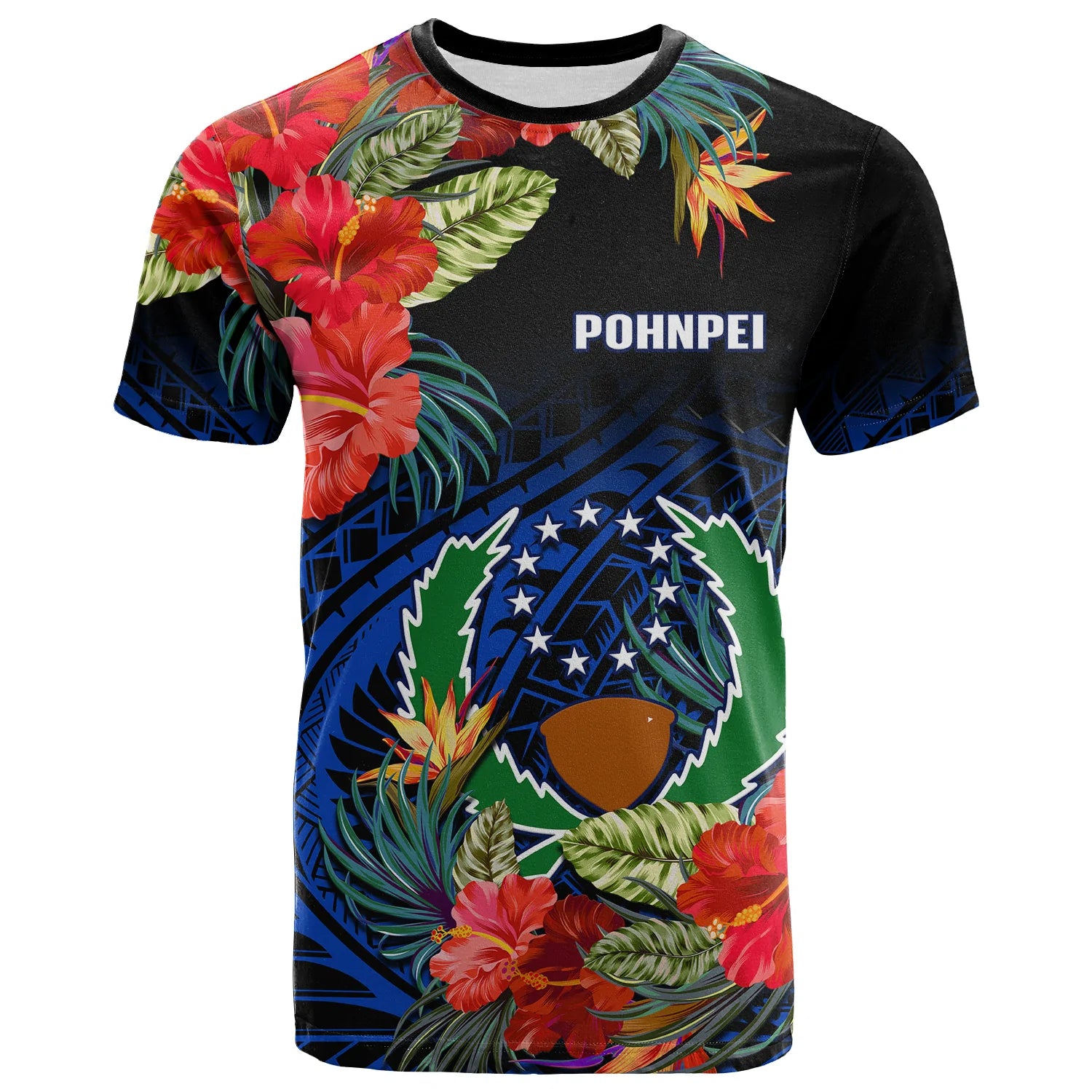 Pohnpei State T Shirt FSM Hibiscus Flowers Mix Polynesian LT14 Blue - Polynesian Pride
