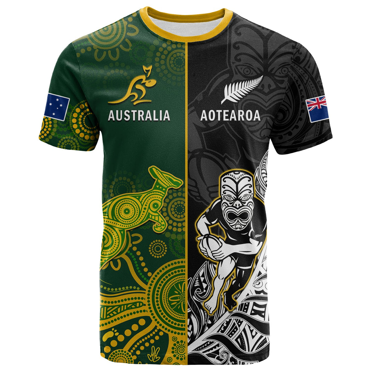 Custom Australia Rugby Mix Aotearoa Rugby T Shirt Wallabies All Black Special Version LT14 - Polynesian Pride