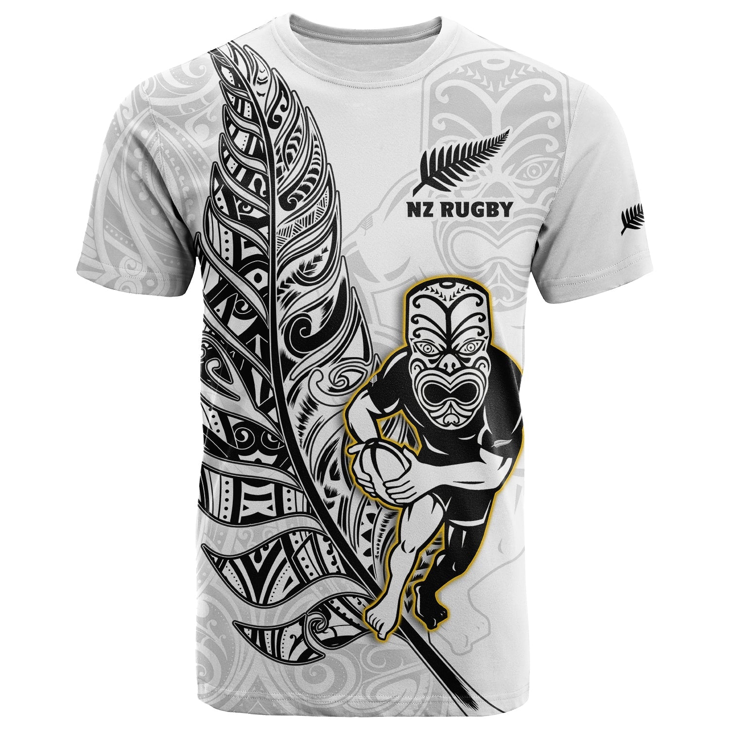 (Custom Text and Number) New Zealand Silver Fern Rugby T Shirt All Black Maori Version White LT14 White - Polynesian Pride