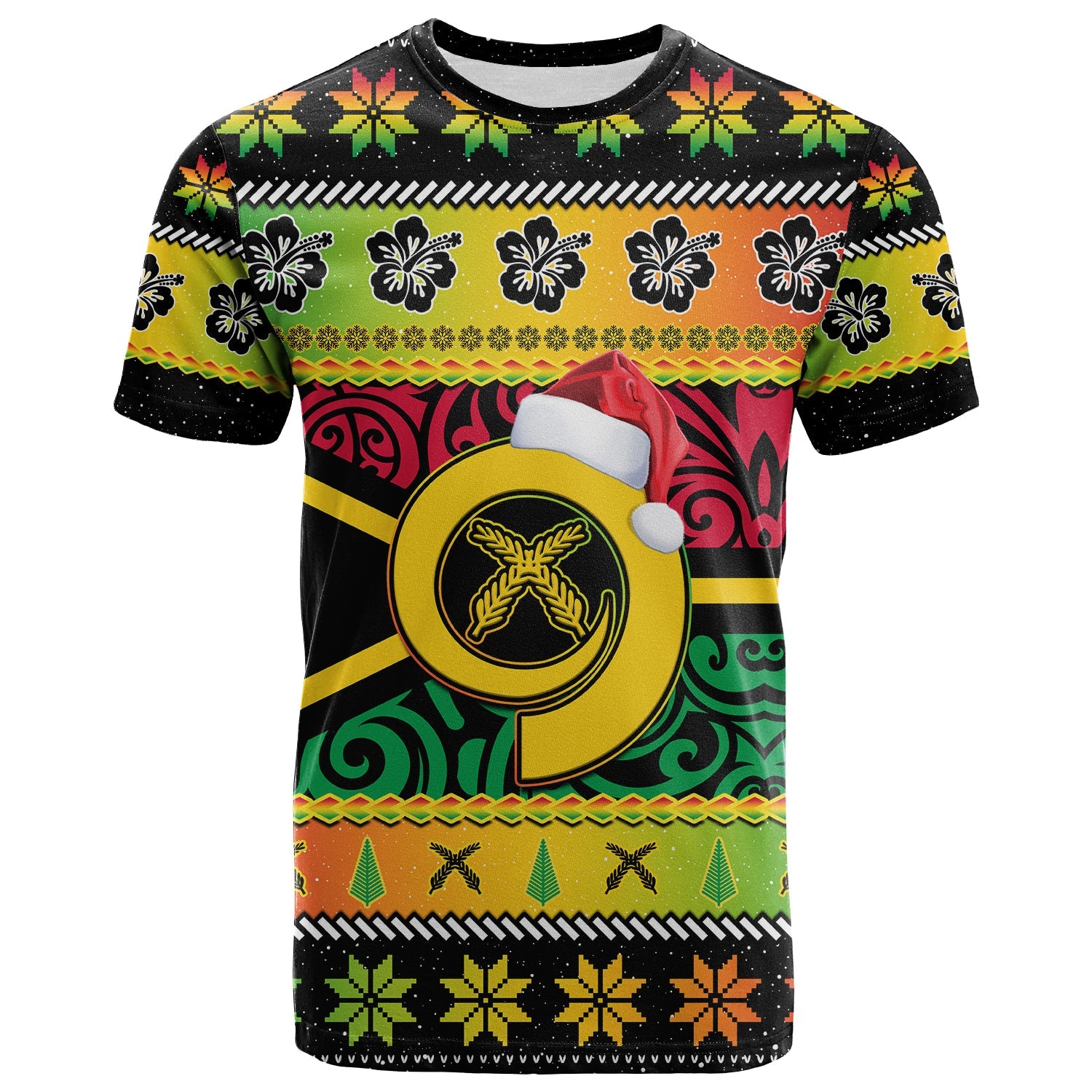 Vanuatu Christmas T Shirt Pig Tusk Polynesian Joyeux Noel Flag Art LT14 Adult Reggae - Polynesian Pride