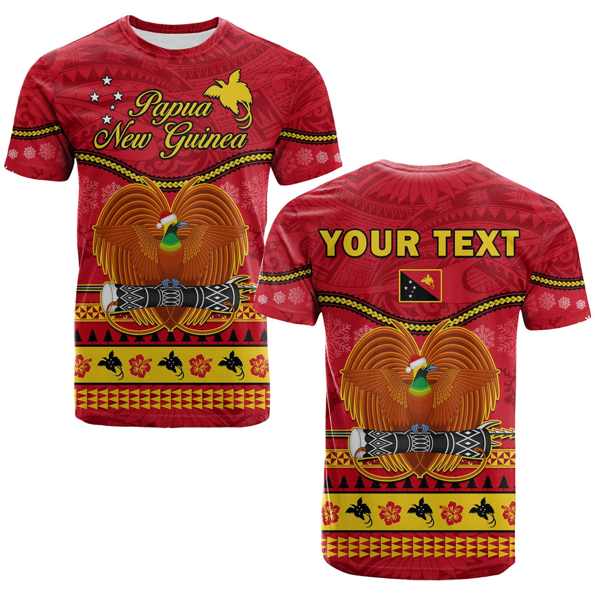 Custom Papua New Guinea Christmas T Shirt Bird of Paradise Bikpela Hamamas Blong Dispela Krismas LT14 Red - Polynesian Pride