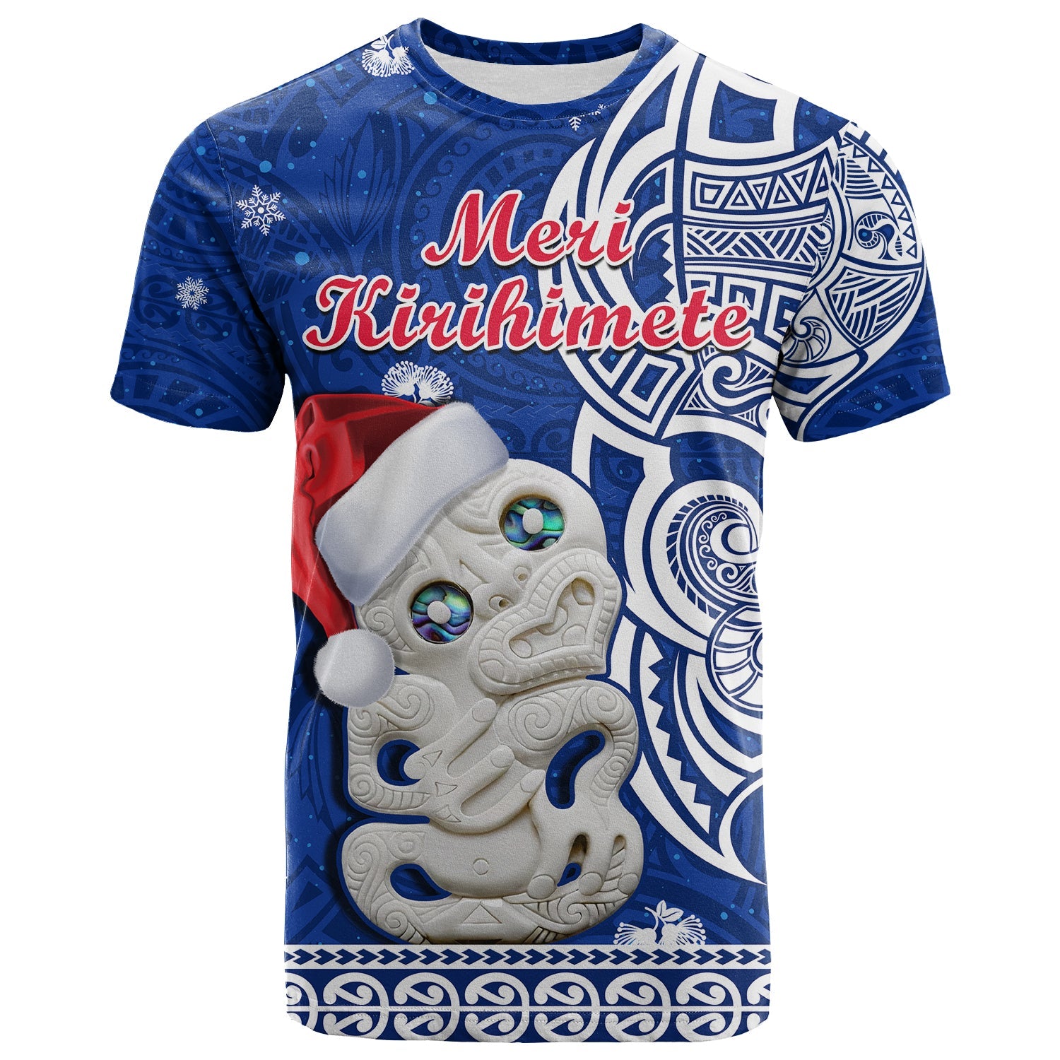 New Zealand Christmas T Shirt Hei Tiki Blue Pohutukawa Meri Kirihimete LT14 Blue - Polynesian Pride