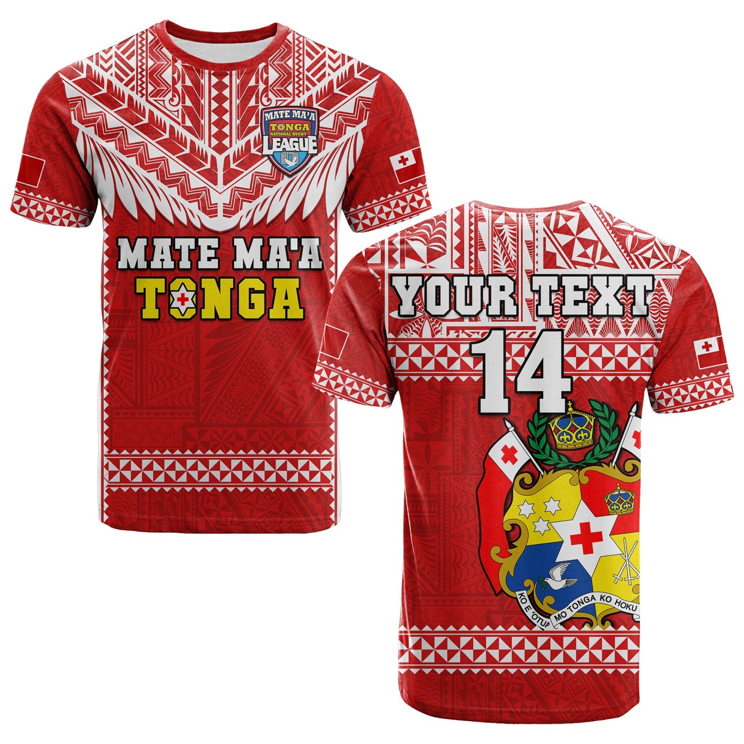 (Custom Text and Number) Tonga Rugby T Shirt Mate Maa Tonga Pacific Ngatu White LT14 Red - Polynesian Pride