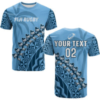 (Custom Text and Number) Fiji Tapa Rugby T Shirt Fijian Cibi Dance Tapa Pattern Blue LT14 Adult Blue - Polynesian Pride