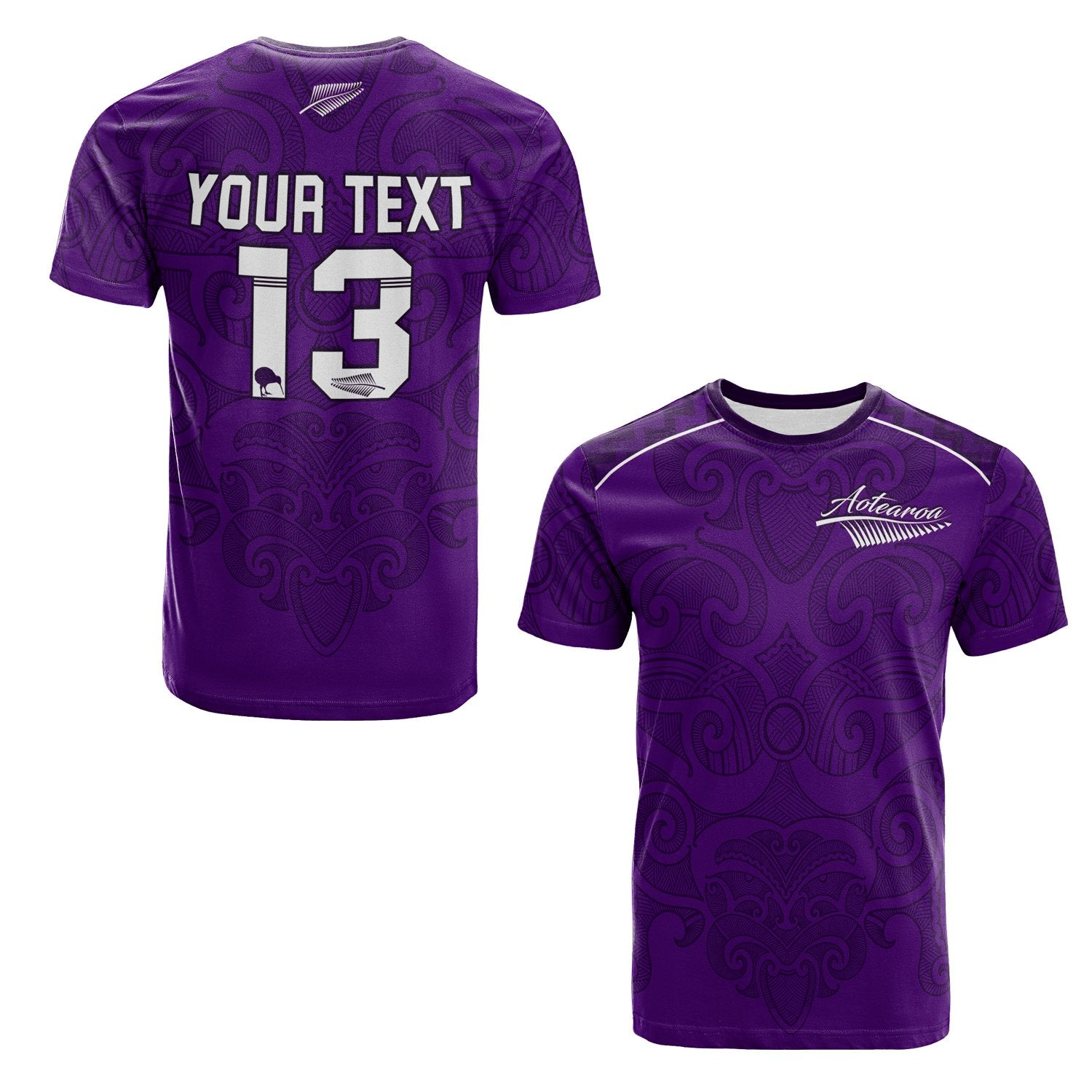 Custom Maori 2021 T Shirt Purple Aotearoa Tattoo Custom Text and Number LT13 Unisex Purple - Polynesian Pride