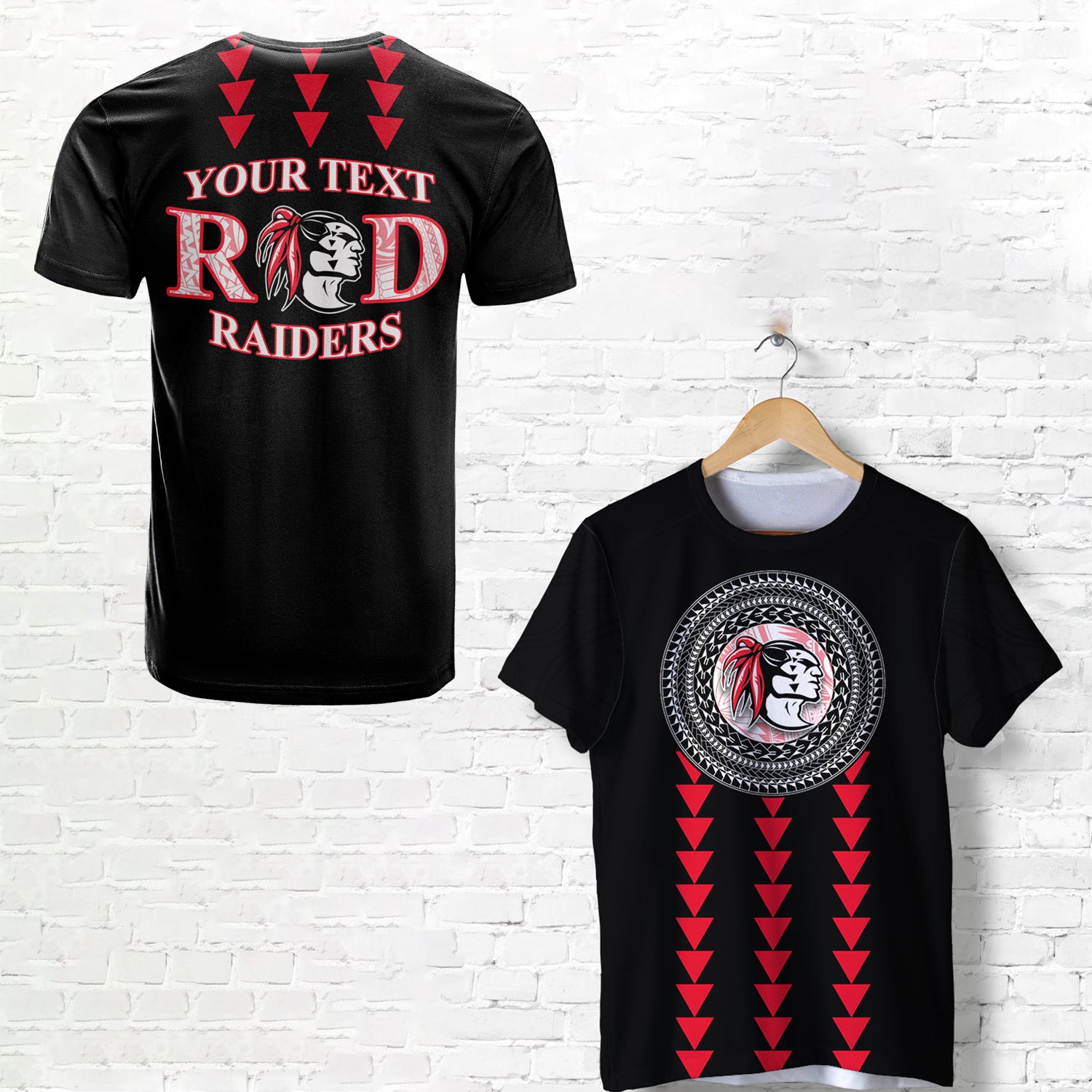 Custom Red Raiders T Shirt Kahuku School LT13 Unisex Black - Polynesian Pride