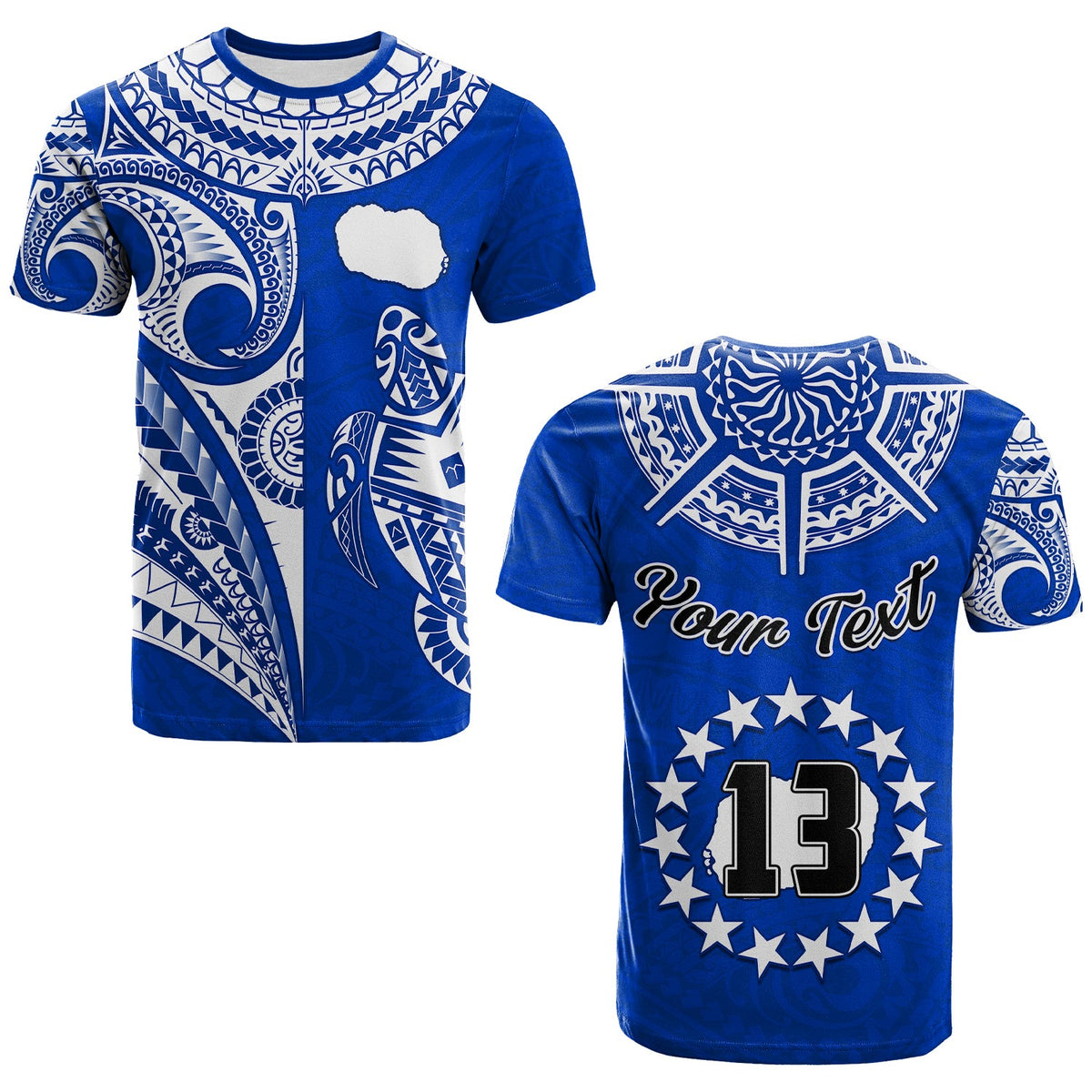 (Custom Text and Number) Rarotonga Cook Islands T Shirt Turtle and Map Style Blue LT13 Blue - Polynesian Pride