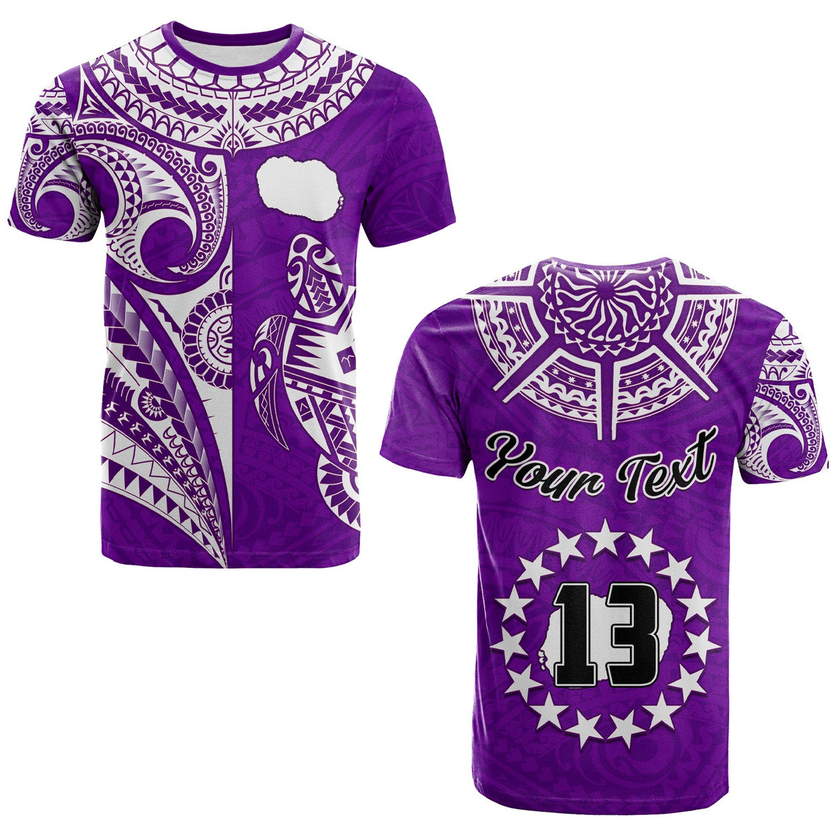 (Custom Text and Number) Rarotonga Cook Islands T Shirt Turtle and Map Style Purple LT13 Purple - Polynesian Pride