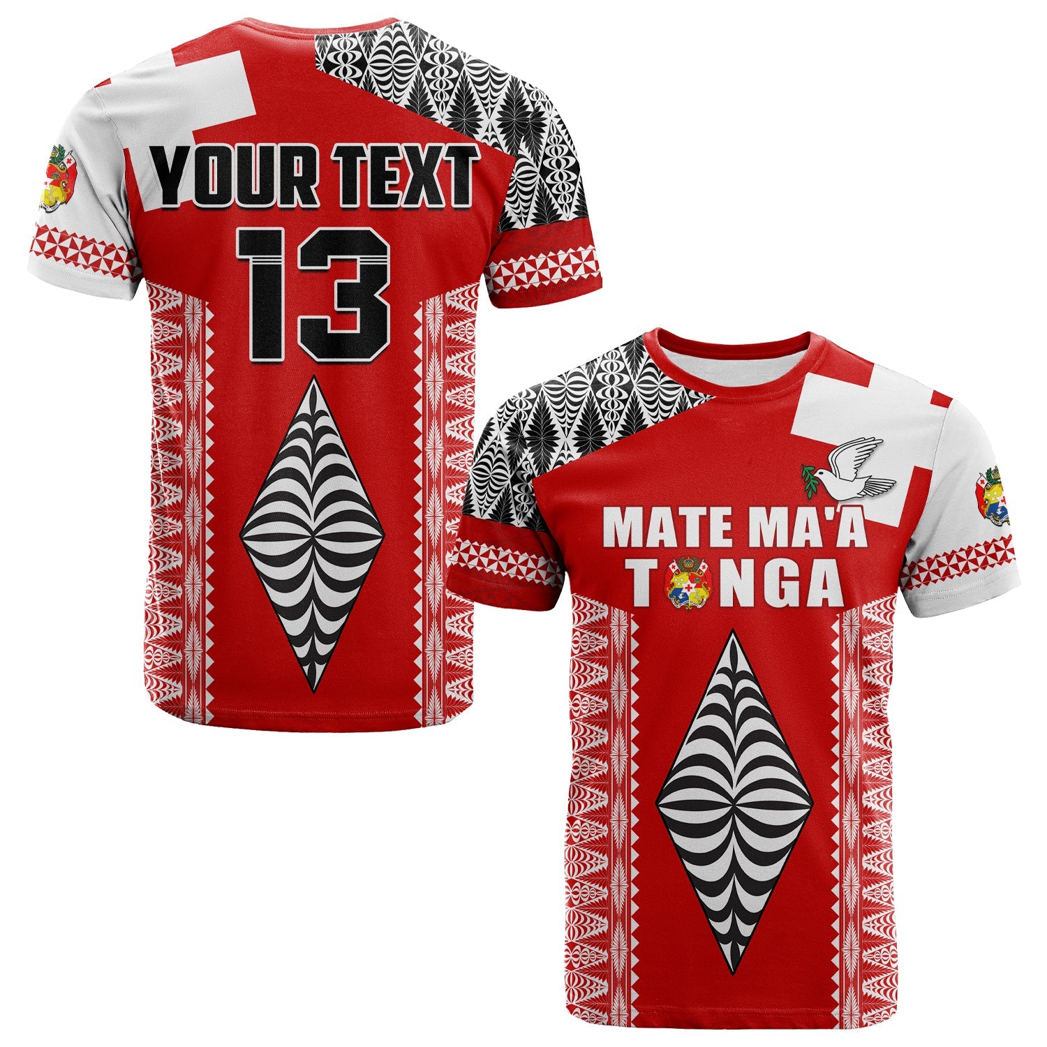 (Custom Text and Number) Tonga Rugby T Shirt Kupesi Ngatu Mate Maa Tonga LT13 Red - Polynesian Pride