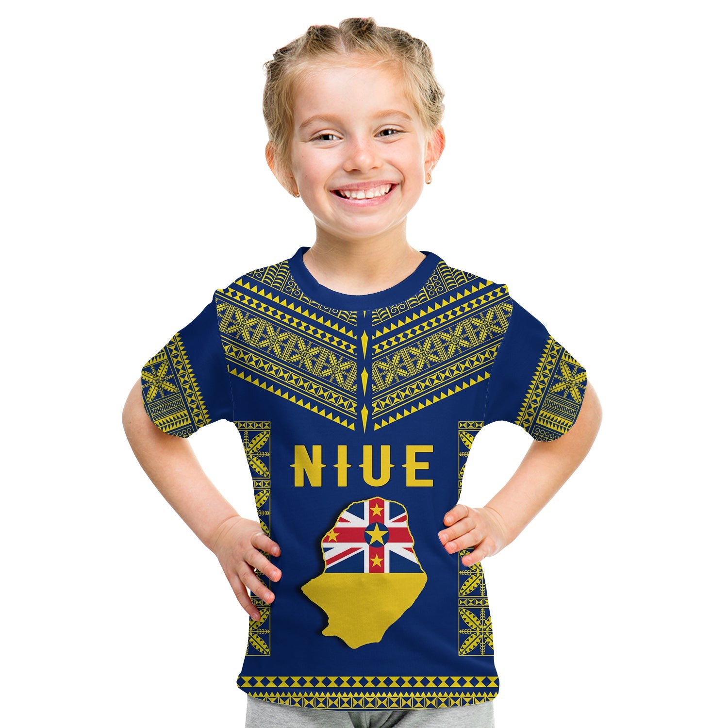 Niue T Shirt KID Happy Constitution Day Niuean Hiapo Crab With Map LT14 - Polynesian Pride