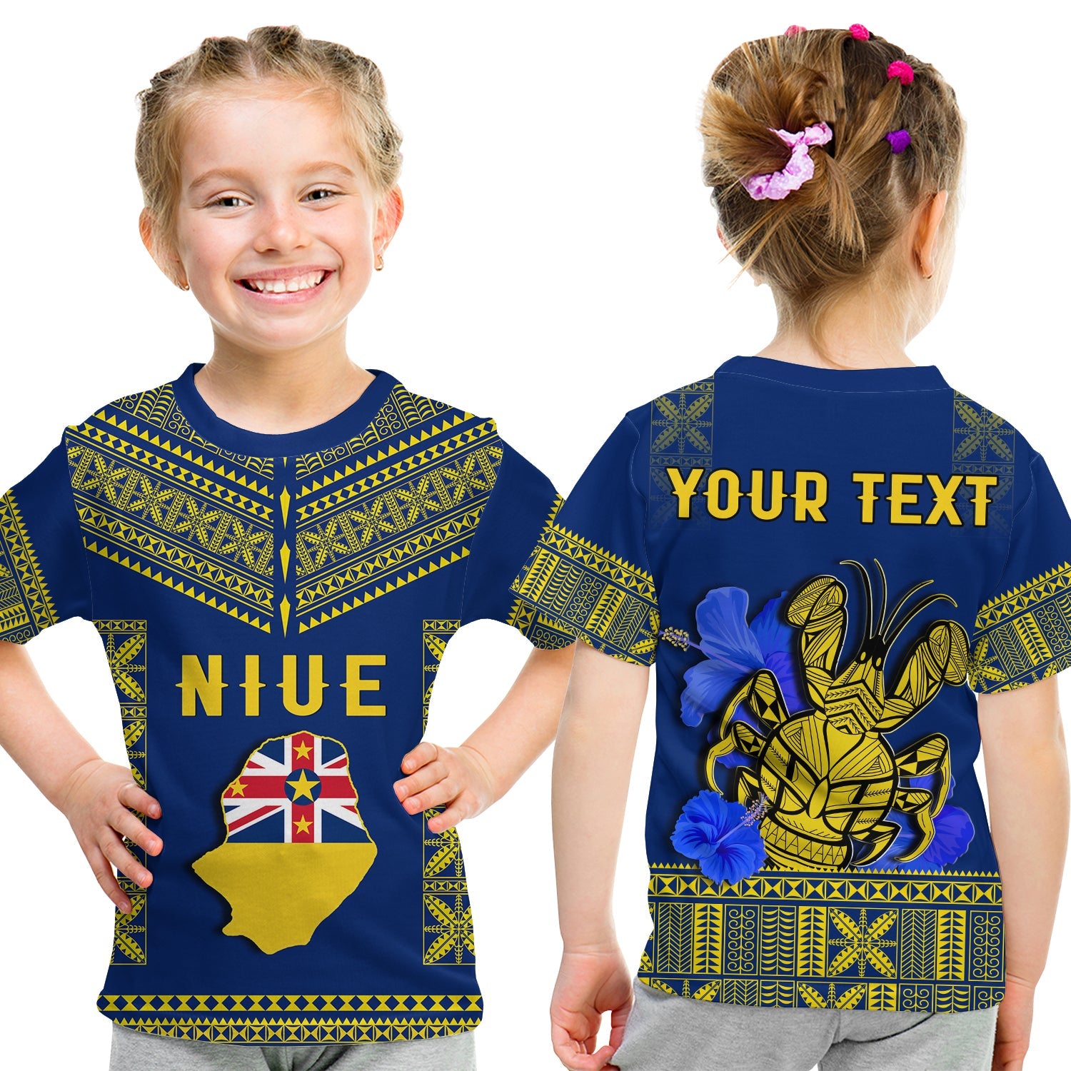 (Custom Personalised) Niue T Shirt KID Happy Constitution Day Niuean Hiapo Crab With Map LT14 - Polynesian Pride