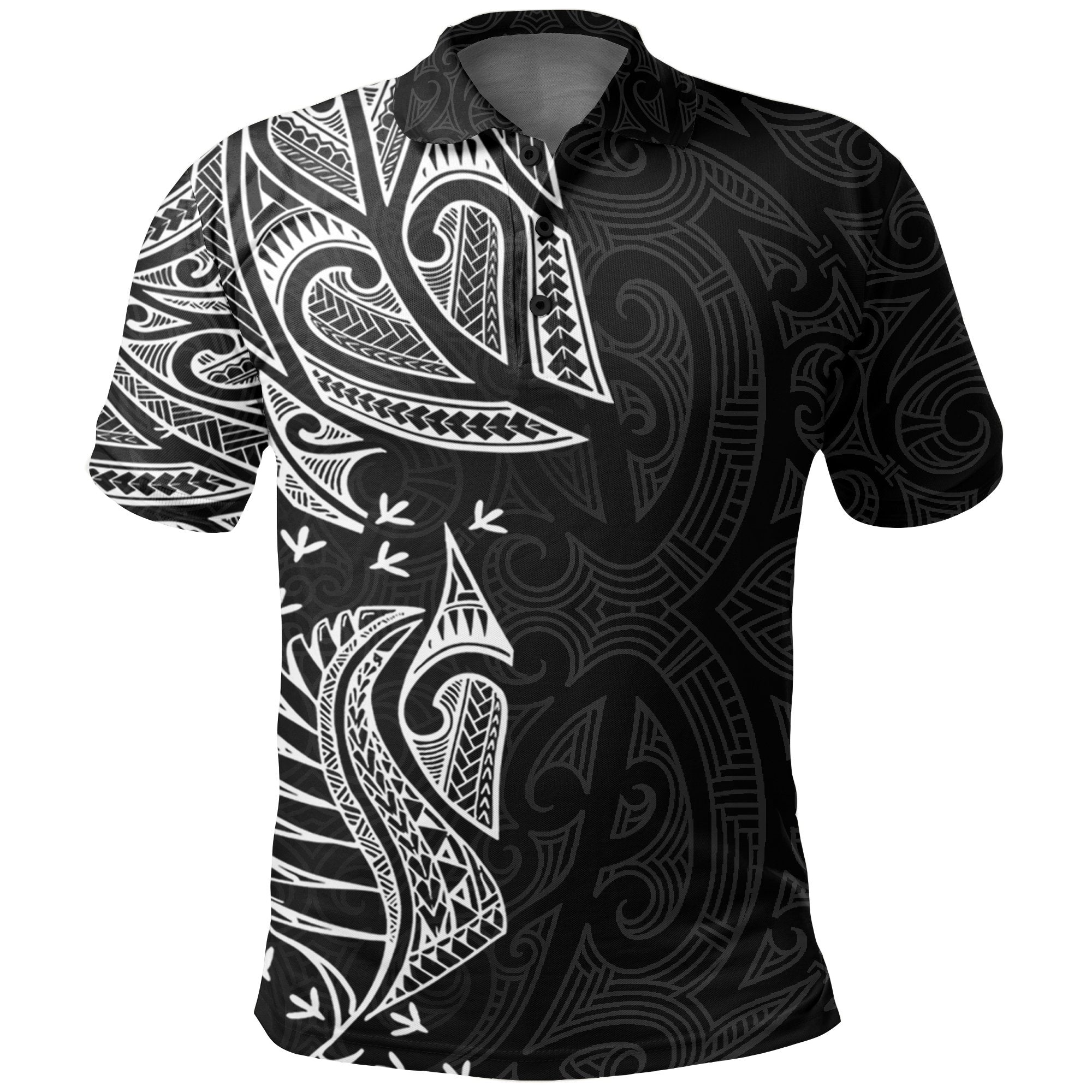 New Zealand Maori Polo Shirt, Ta Moko Tattoo Golf Shirt White Unisex Black - Polynesian Pride