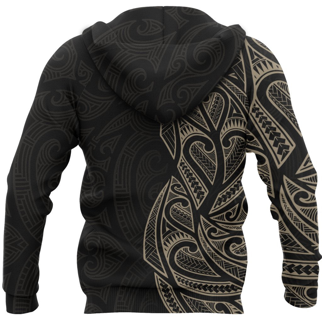 New Zealand Maori Zip Hoodie, Ta Moko Tattoo Full Zip Hoodie Tan - Polynesian Pride