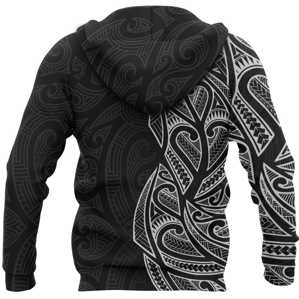 New Zealand Maori Zip Hoodie, Ta Moko Tattoo Full Zip Hoodie White - Polynesian Pride