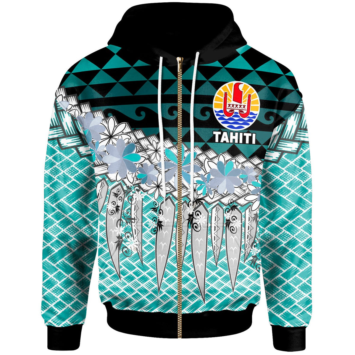 Tahiti Zip Hoodie Coconut Leaves Weave Pattern Blue Unisex Blue - Polynesian Pride