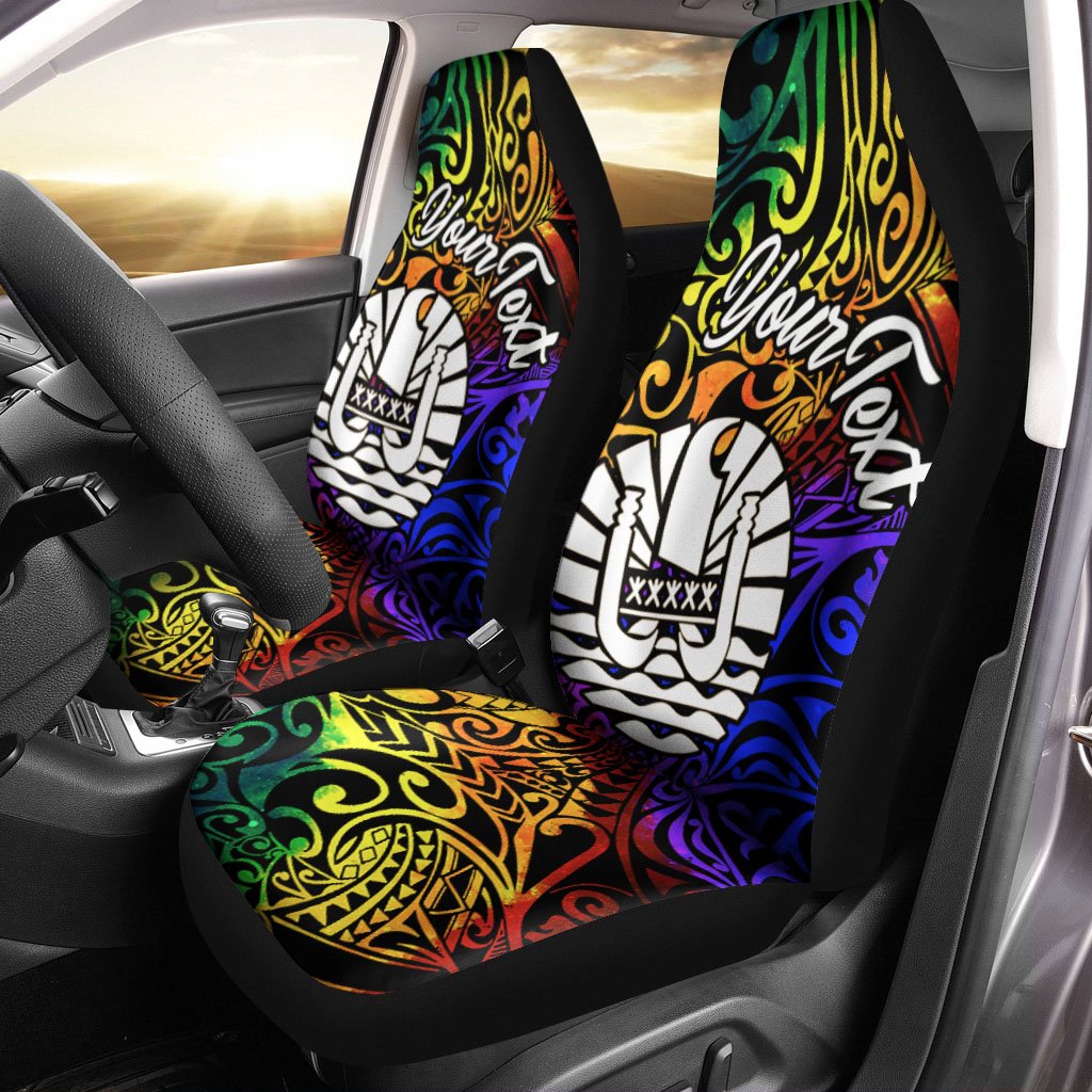 Tahiti Custom Personalised Car Seat Covers - Rainbow Polynesian Pattern Universal Fit Rainbow - Polynesian Pride