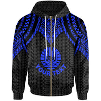 Tahiti Custom Zip up Hoodie Polynesian Armor Style Blue Unisex Blue - Polynesian Pride