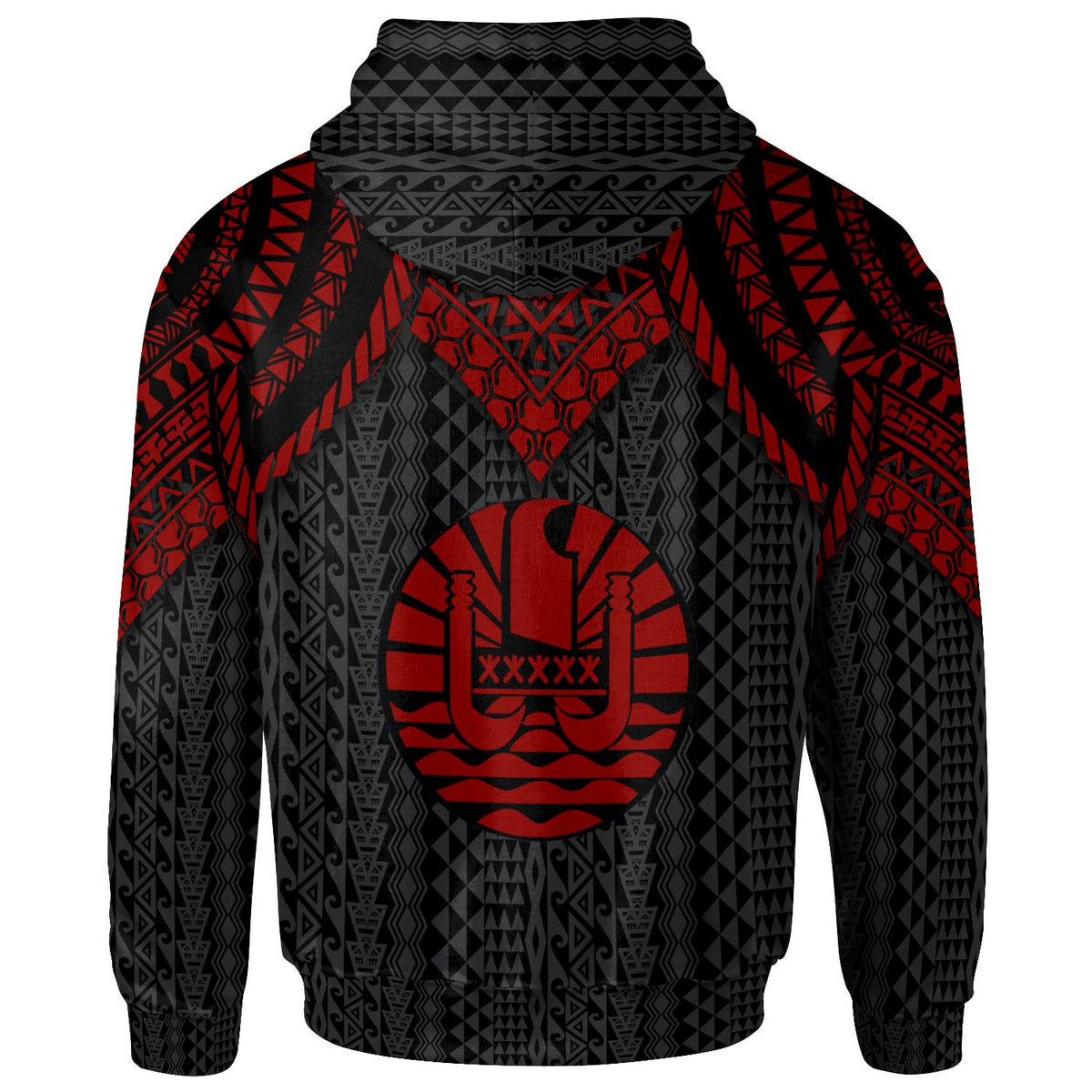 Tahiti Custom Zip up Hoodie Polynesian Armor Style Red - Polynesian Pride