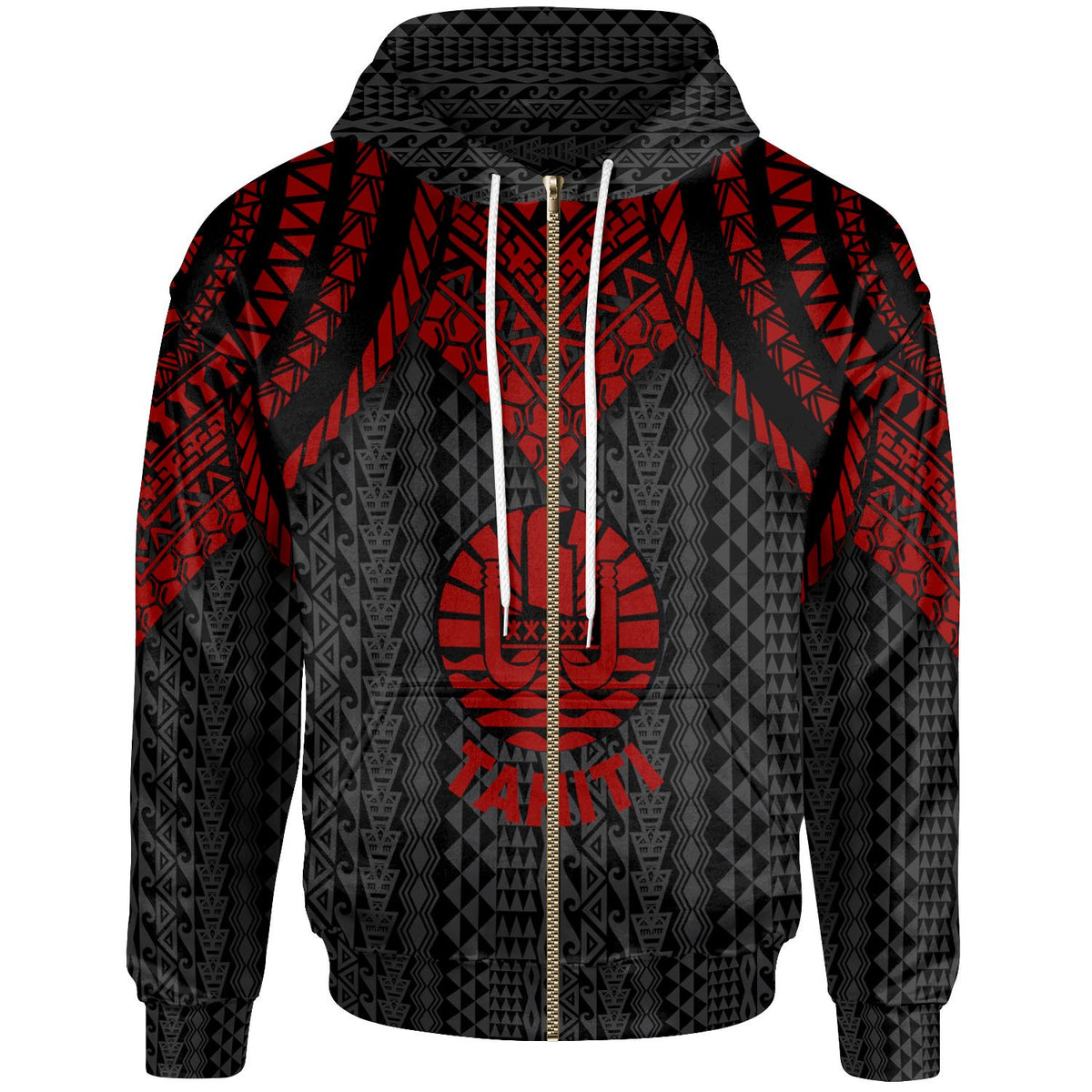 Tahiti Zip up Hoodie Polynesian Armor Style Red Unisex Red - Polynesian Pride