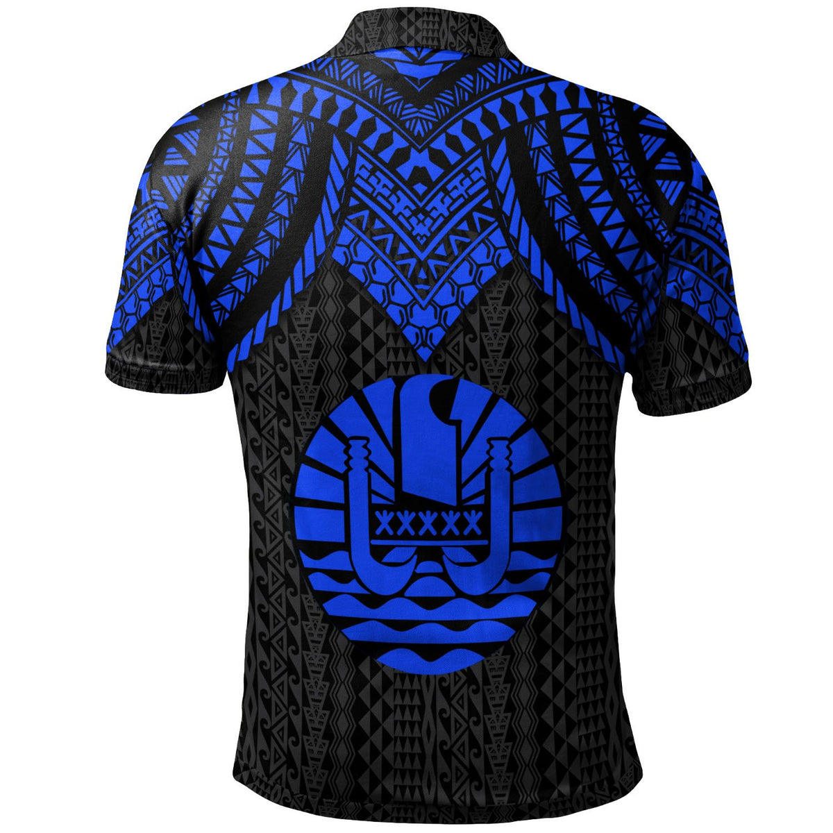 Tahiti Custom Polo Shirt Polynesian Armor Style Blue - Polynesian Pride