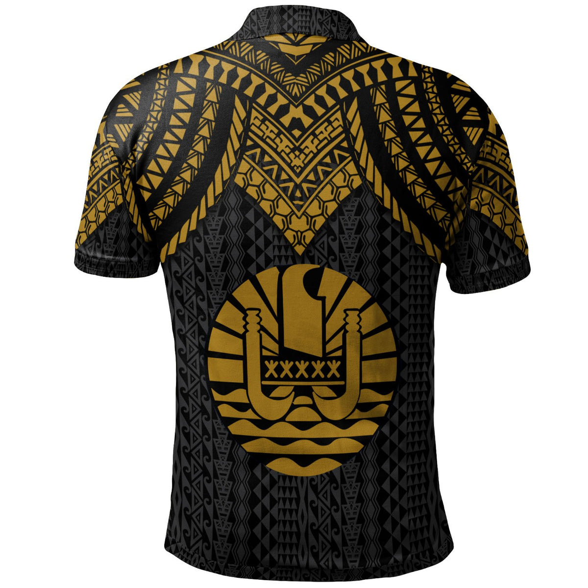 Tahiti Custom Polo Shirt Polynesian Armor Style Gold - Polynesian Pride