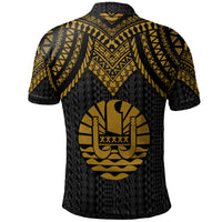 Tahiti Custom Polo Shirt Polynesian Armor Style Gold - Polynesian Pride
