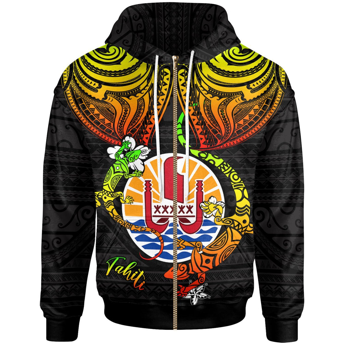 Tahiti Zip up Hoodie Lizard Good Chest Unisex Reggae - Polynesian Pride