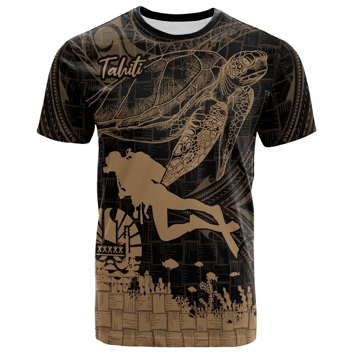 Tahiti T Shirt Scuba Diving With Turtle Unisex Art - Polynesian Pride