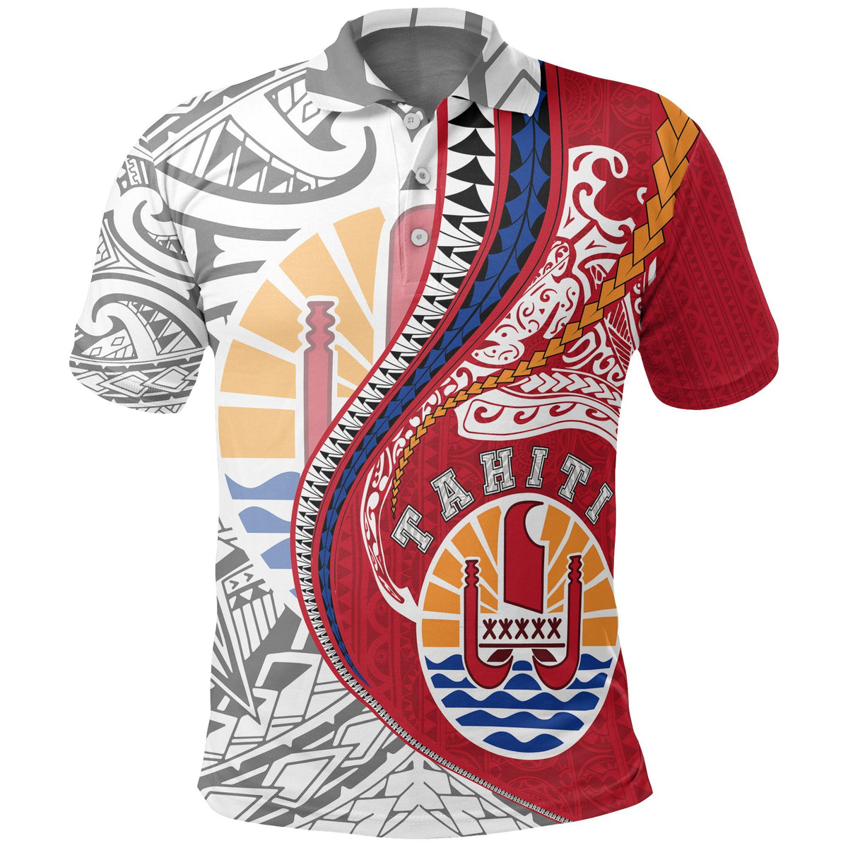 Tahiti Polo T Shirt Tahiti Flag Kanaloa Tatau Gen FR K7 Unisex Red - Polynesian Pride