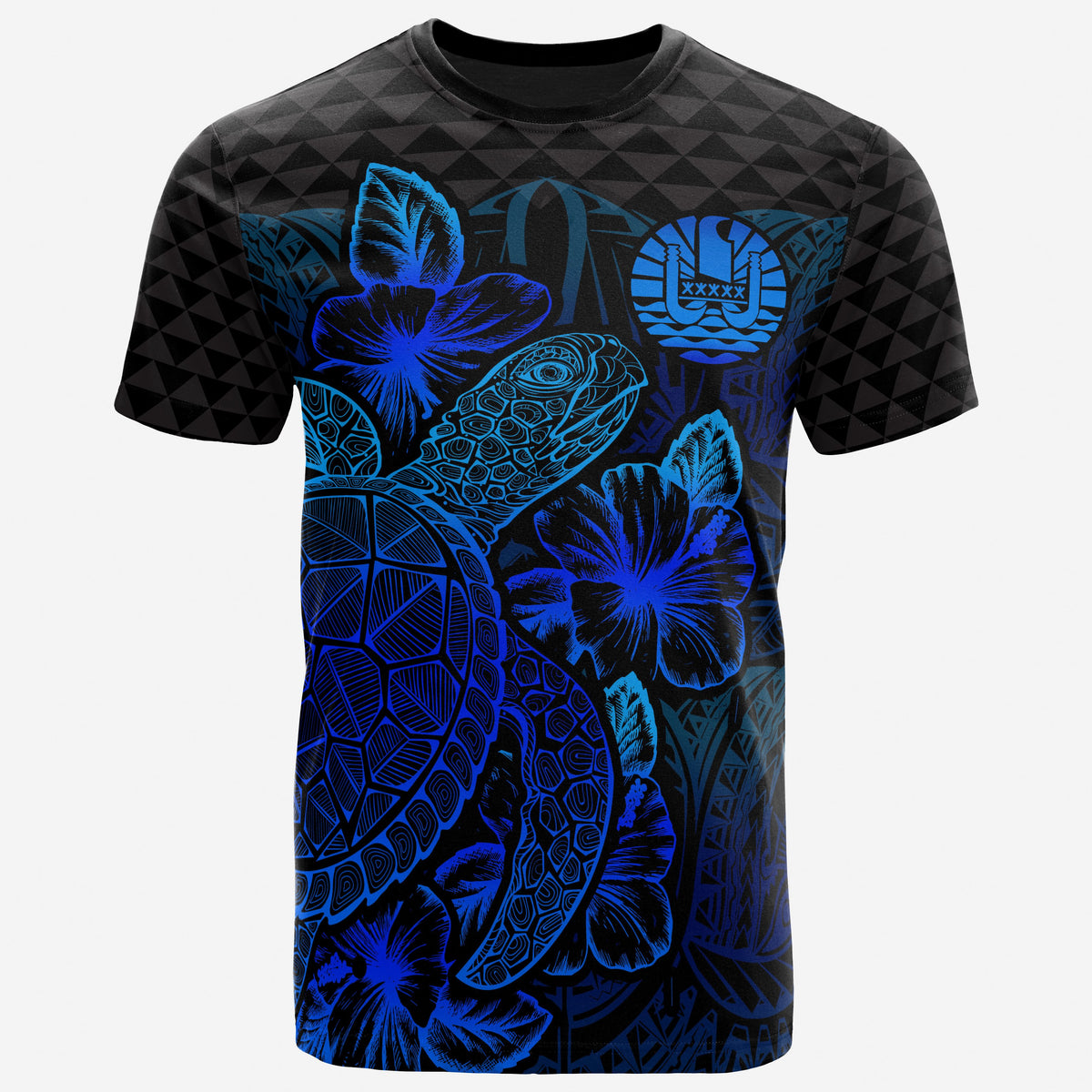 Tahiti Polynesian T Shirt Tahitian FLag Turtle Hibiscus Blue Unisex Blue - Polynesian Pride