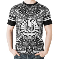 Tahiti T Shirt Tahiti Coat of Arms Polynesian White Black - Polynesian Pride