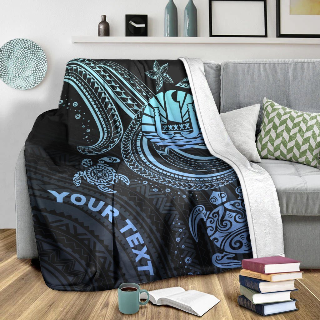 Tahiti Custom Personalised Premium Blanket - Blue Turtle - Polynesian Pride