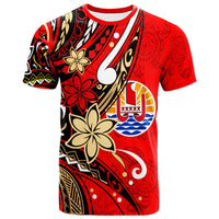Tahiti T Shirt Tribal Flower With Special Turtles Red Color Unisex Red - Polynesian Pride